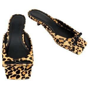Steve Madden MEME Leopard Calf Hair Mule Kitten Heels Bow Square Toe 7.5M